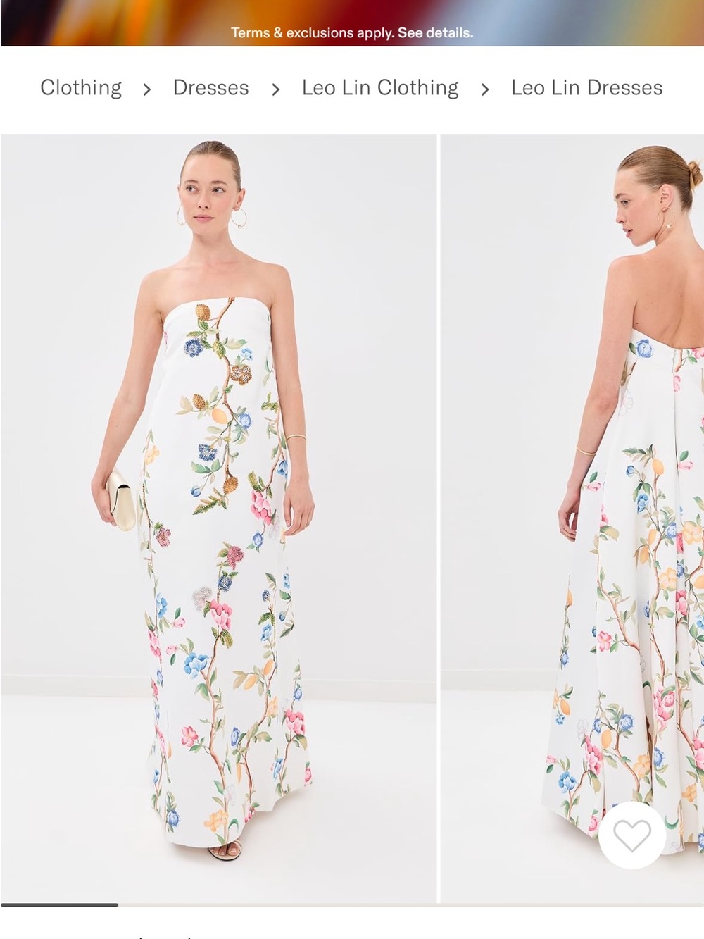 Leo Lin Strapless Floral Maxi Dress in White with Multi Floral